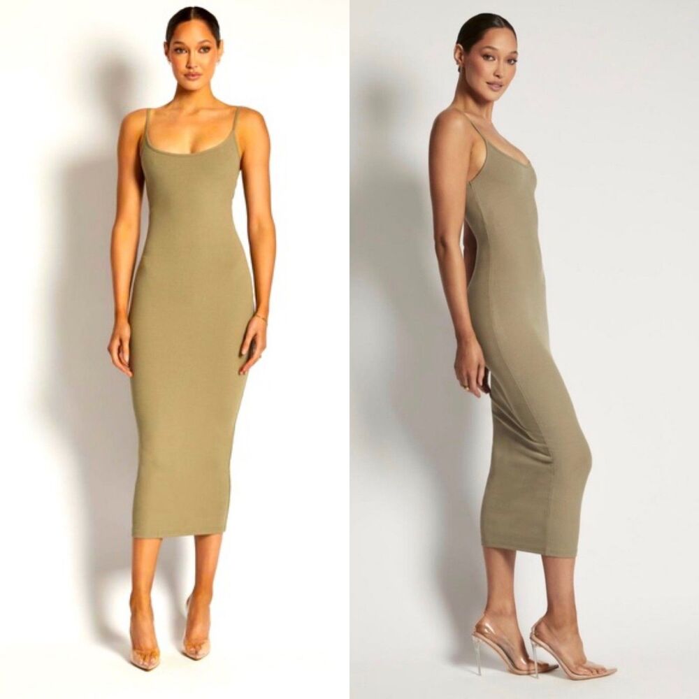 MESHKI Women Size XS Green Ribbed Cami Maxi Bodycon Dress Casual Minimal Travel - Picture 8 of 15